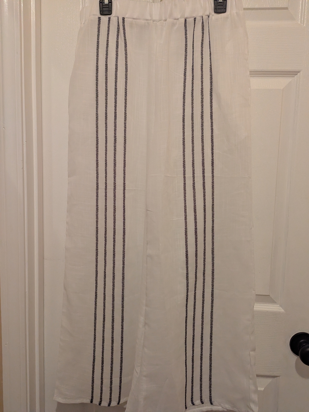 White Sheer Maxi Wide Leg Pants with Black Vertical Stripe Detail